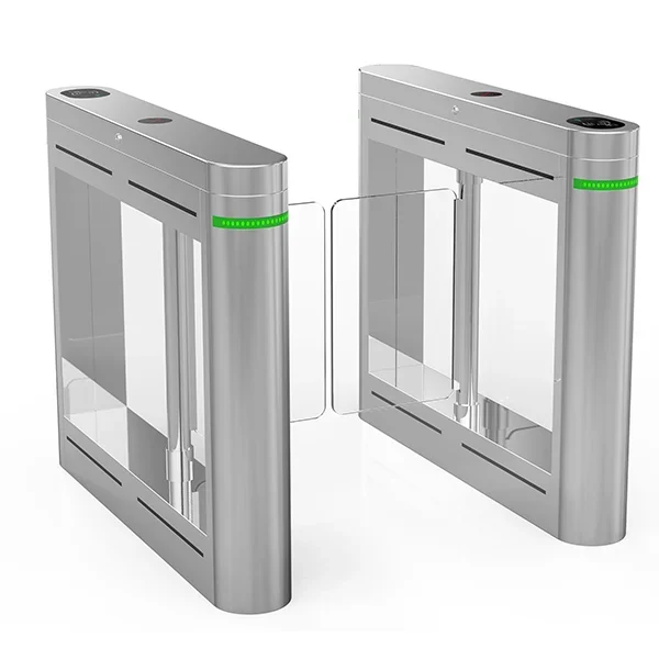 Wide lane swing gate turnstile for wheelchair and ADA compliance access control, customizable housing dimensions and finishes.