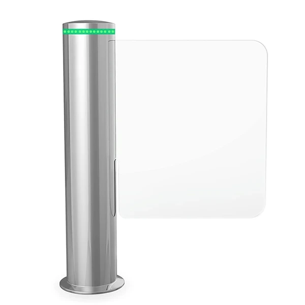 Stainless steel pedestrian access gate with bi-directional mechanical control, affordable alternative for crowd management.